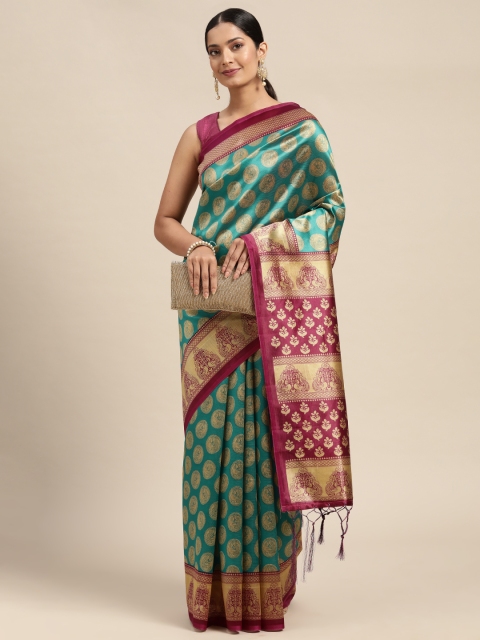 

KALINI Green Ethnic Motifs Pure Georgette Saree