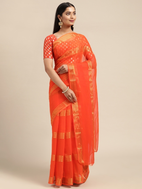 

KALINI Orange Ethnic Motifs Pure Georgette Saree