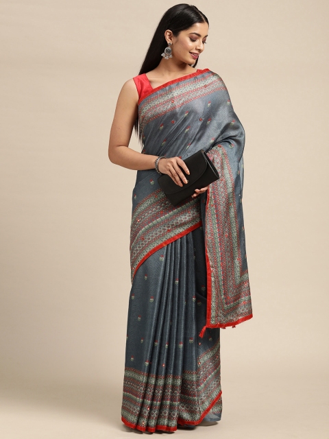 

KALINI Grey Ethnic Motifs Pure Georgette Saree