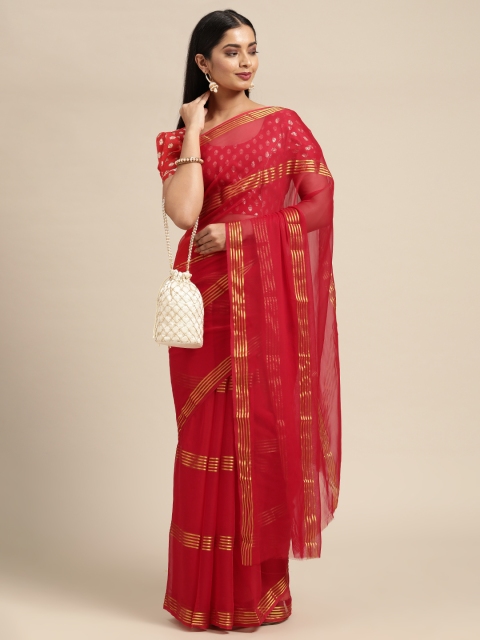 

KALINI Red & Gold-Toned Striped Pure Georgette Saree