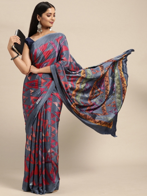 

KALINI Grey Crepe Saree