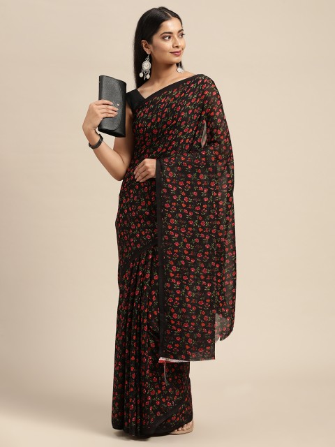 

KALINI Black Floral Pure Georgette Saree
