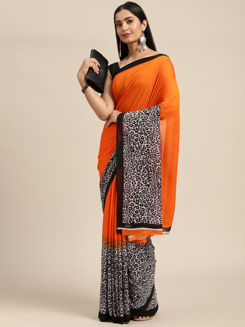 

KALINI Orange & Black Pure Georgette Saree