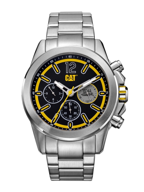 

CAT Men Black Brass Embellished Dial & Silver Toned Stainless Steel Bracelet Style Straps Digital Multi Watch