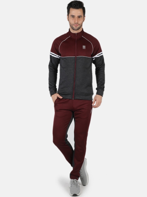 

rock.it Men Maroon & Charcoal Grey Colourblocked Track Suit