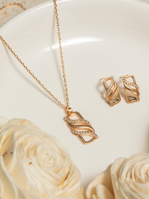 

PRITA Rose Gold-Plated White AD-Studded Jewellery Set