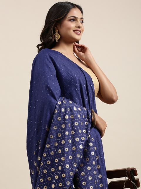 

Mitera Women Blue & Golden Ethnic Motifs Printed Saree