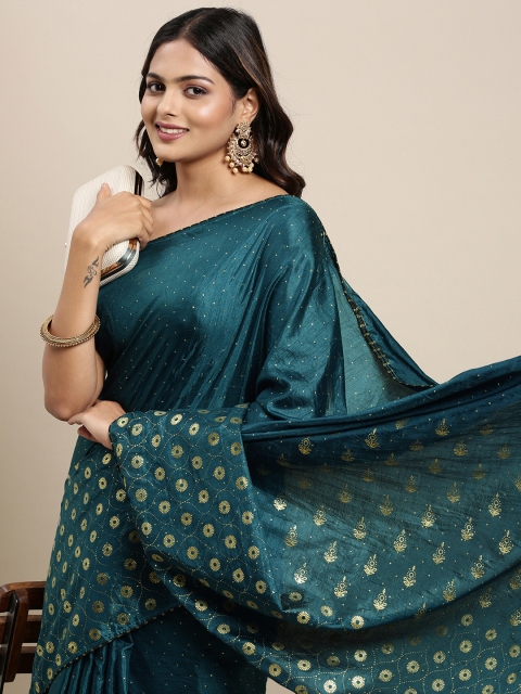 

Mitera Women Teal Green & Golden Ethnic Motifs Printed Saree