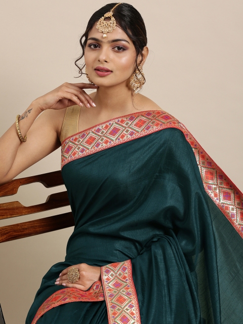 

Mitera Green Solid Pure Georgette Saree