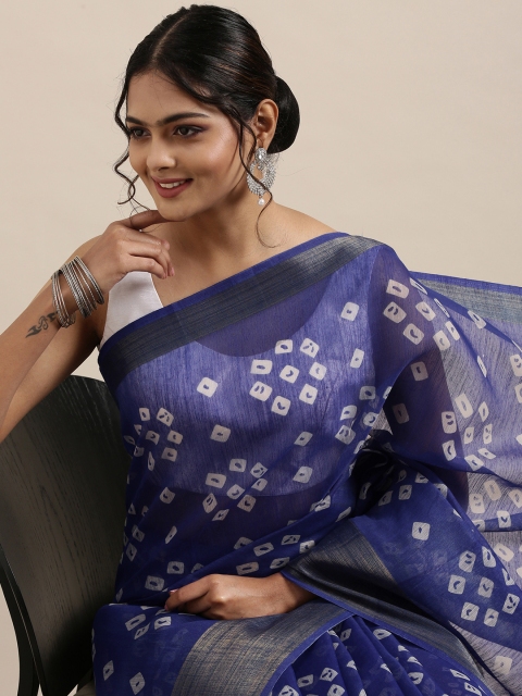 

Mitera Blue & White Bandhani Printed Pure Georgette Saree