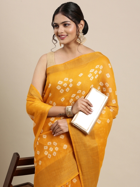 

Mitera Mustard Yellow & Off White Bandhani Printed Pure Georgette Saree