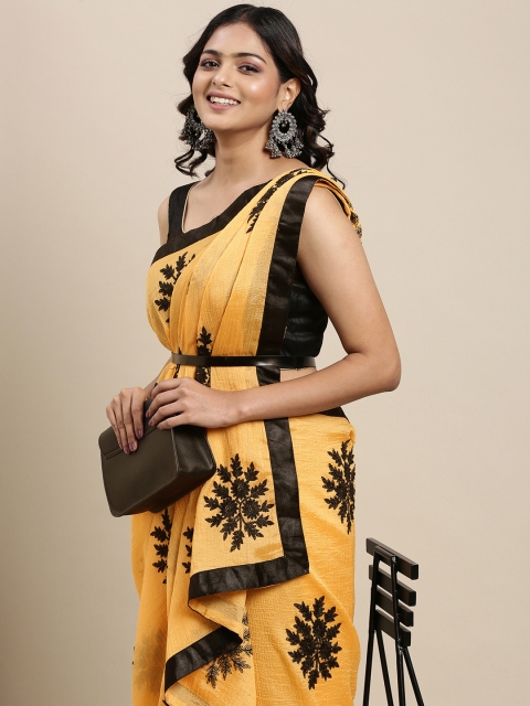 

Mitera Women Yellow & Brown Floral Printed Saree