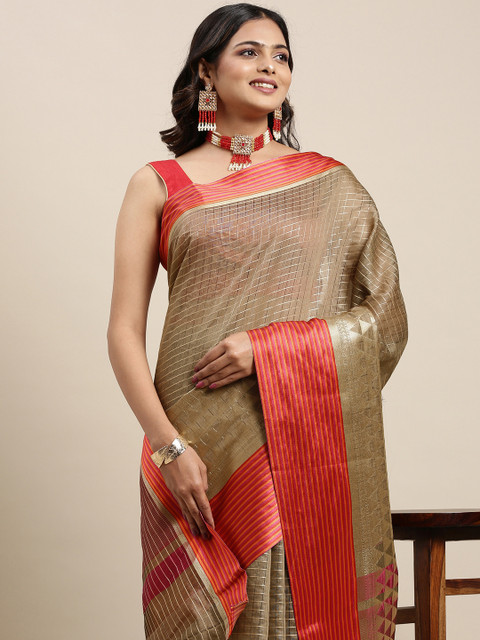 

Mitera Women Brown & Red Checked Saree