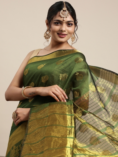 

Mitera Olive Green & Golden Printed Ethnic Woven Design Pure Georgette Saree