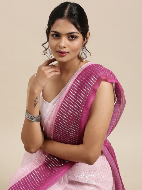 

Mitera Burgundy & Off White Ombre Sequinned Pure Georgette Saree