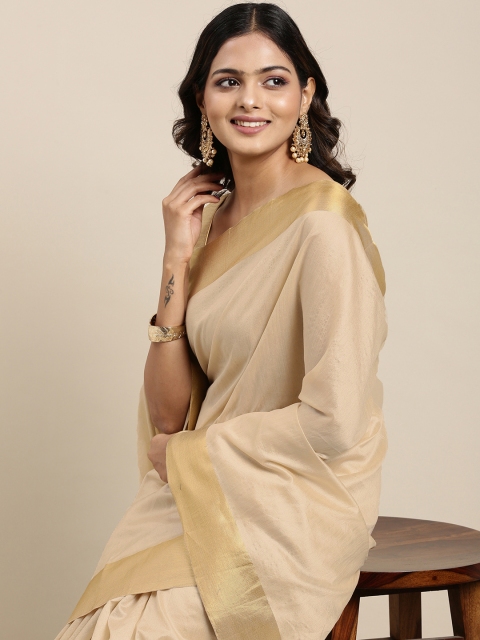 

Mitera Women Beige & Golden Pure Georgette Saree