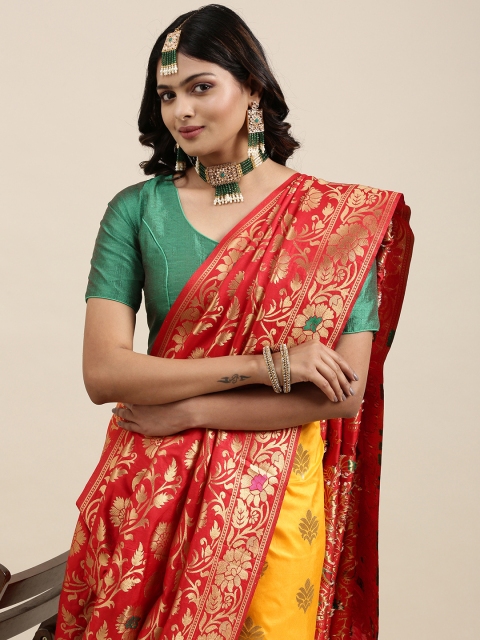 

Mitera Yellow & Red Ethnic Woven Design Pure Georgette Saree