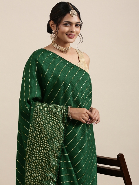 

Mitera Green & Golden Striped Pure Georgette Saree