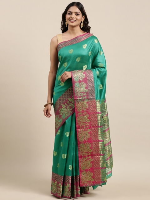 

Mitera Women Green & Pink Ethnic Motifs Printed Saree