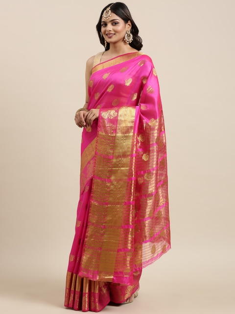 

Mitera Women Pink & Orange Ethnic Motifs Printed Saree