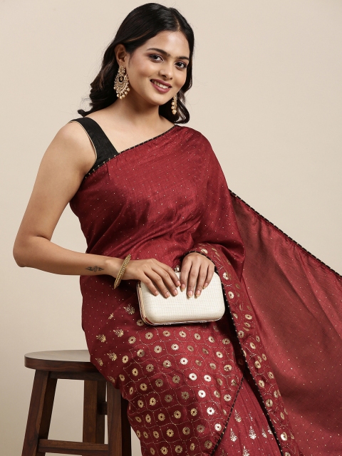 

Mitera Women Maroon & Golden Ethnic Motifs Saree