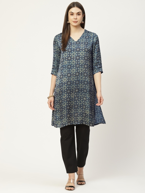 

Ancestry Women Blue & Beige Ethnic Motifs Printed Kurta