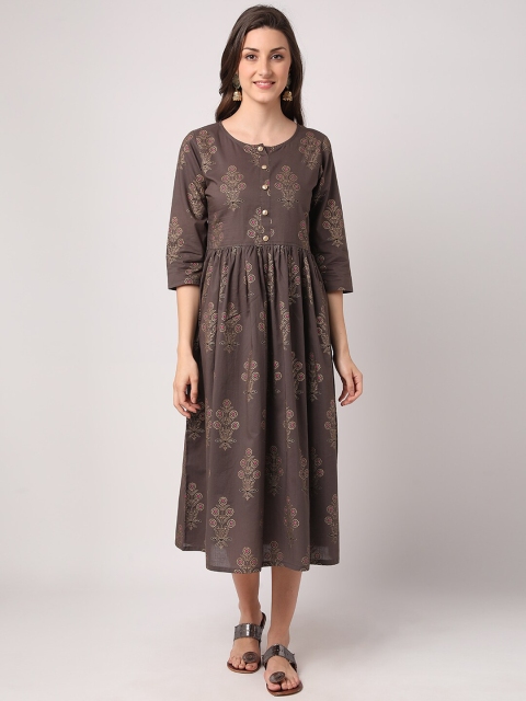 

THE NKS PLUS Brown Floral Midi Dress