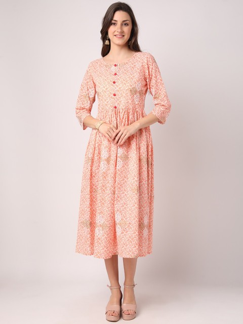 

THE NKS PLUS Peach-Coloured & spanish pink Floral Midi Dress