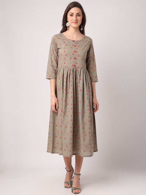 

THE NKS PLUS Brown & Red Floral A-Line Midi Dress