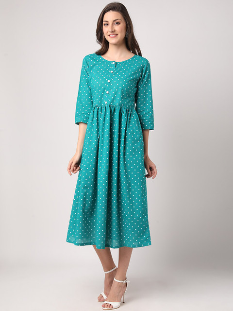 

THE NKS PLUS Green & blue curacao Ethnic Motifs Midi Dress