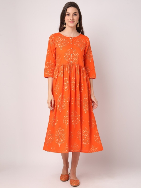 

THE NKS PLUS Orange Ethnic Motifs Midi Dress