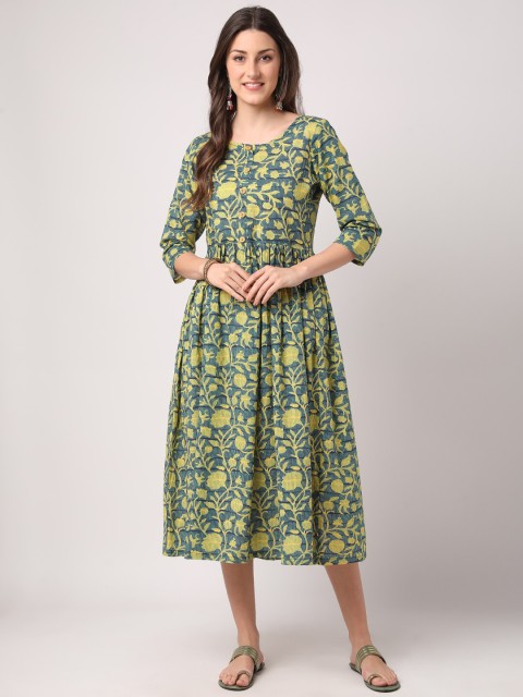 

THE NKS PLUS Green & shark Floral Midi Dress