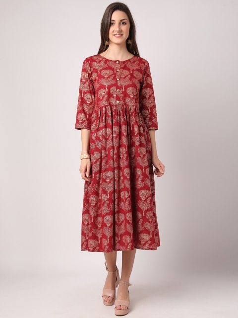 

THE NKS PLUS Maroon & sequoia Floral Midi Dress