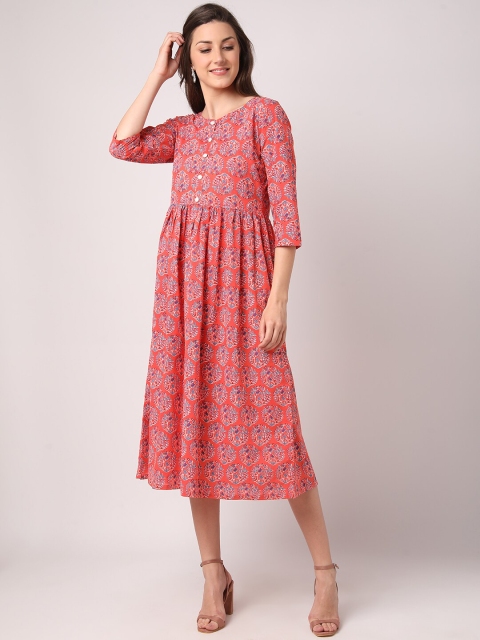 

THE NKS PLUS Peach-Coloured Floral Midi Dress