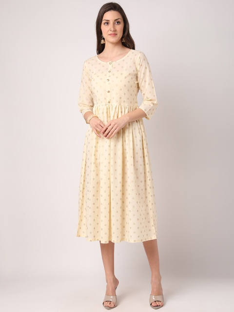 

THE NKS PLUS Cream-Coloured Ethnic Motifs A-Line Midi Dress