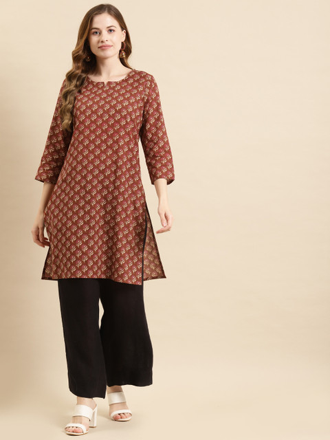 

Prakrti Women Rust Ethnic Motifs Printed Pure Cotton Kurta