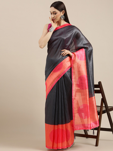

all about you Grey & Pink Colourblocked Saree
