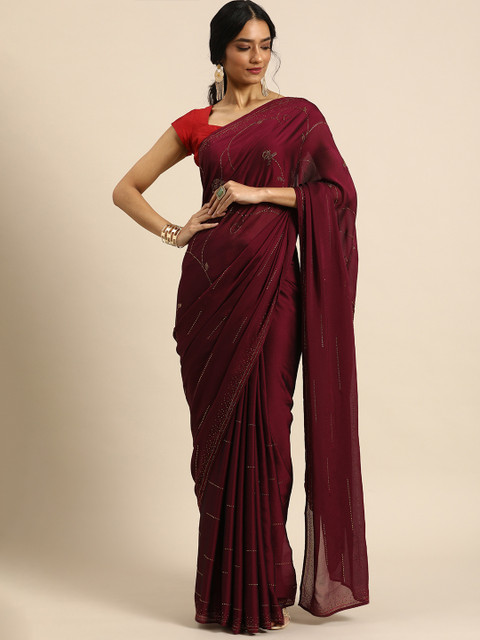 

all about you Maroon Embellished Saree