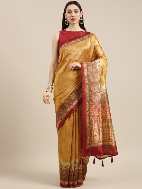 

all about you Cream-Coloured & Red Ethnic Motifs Saree