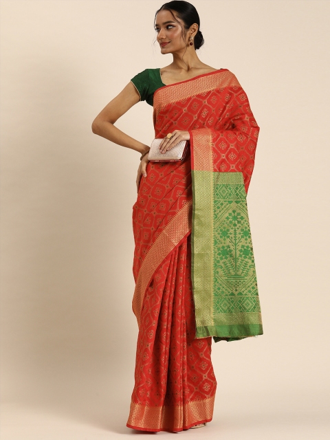 

all about you Red Patola Jacquard Silk Blend Saree