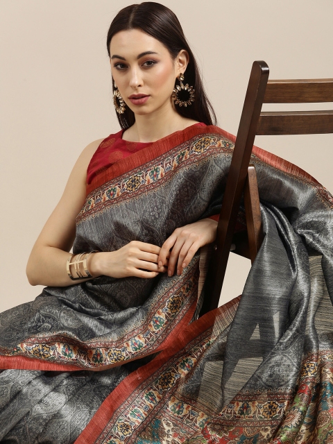 

all about you Grey Ethnic Motifs Saree