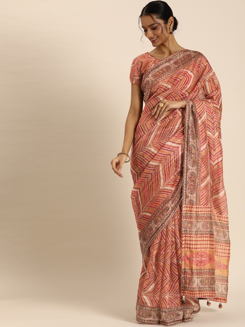

all about you Rust Striped Organza Saree