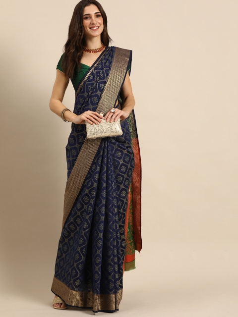 

all about you Navy Blue Woven Design Silk Blend Saree