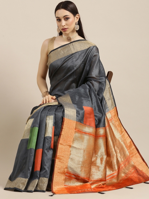 

all about you Grey Colourblocked Saree