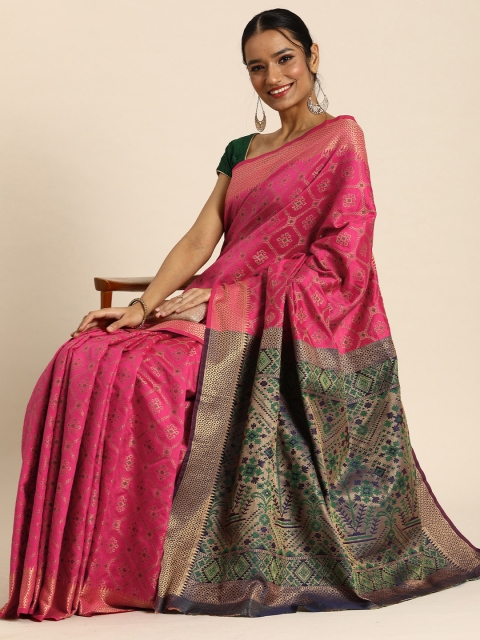 

all about you Pink Woven Design Patola Jacquard Silk Blend Saree