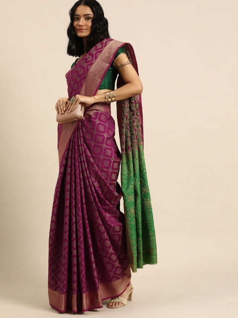 

all about you Purple Woven Design Zari Silk Blend Saree