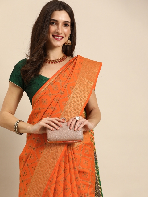 

all about you Orange Woven Design Silk Blend Saree