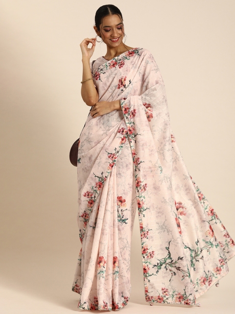 

all about you Peach-Coloured Floral Sequinned Saree