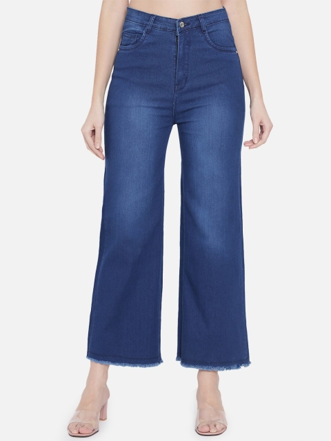 

Purple Feather Women Navy Blue London Flared High-Rise Light Fade Stretchable Jeans