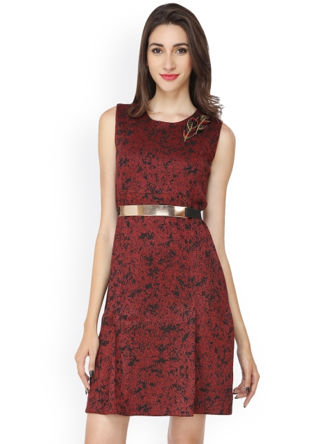

Soie Women Maroon Self-Design Sheath Dress